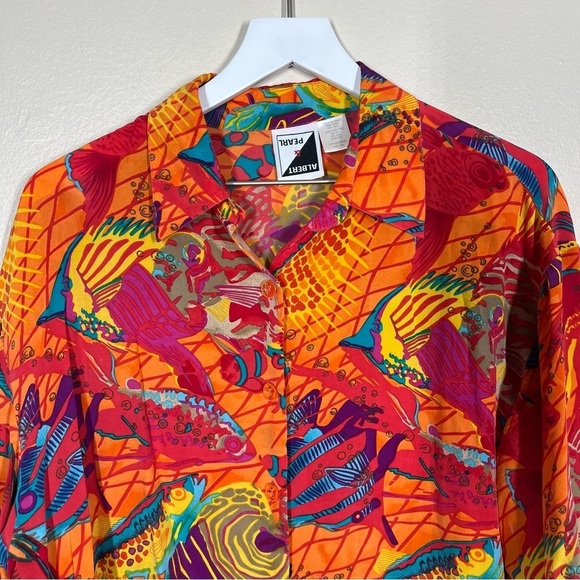Vintage Albert & Pearl 100% Silk Tropical Fish Multicolor Shirt and Pants Set - Picture 3 of 16
